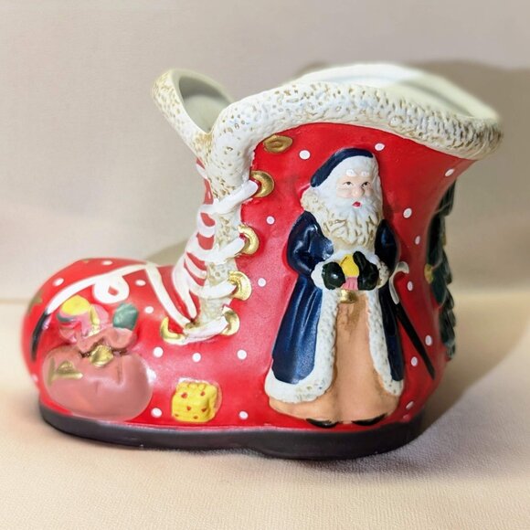 Vintage Ceramic Christmas Boot Decoration 5" x 4" x 3.5" - Picture 1 of 6
